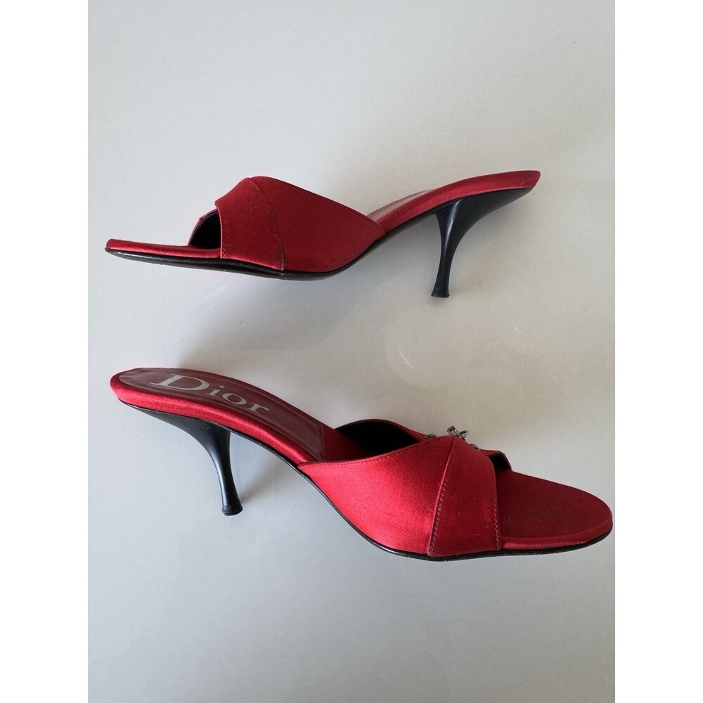 Vintage Dior Galliano Red Satin Lock & Key Mules EU 37.5 Authentic Shoes Y2K - Picture 5 of 11